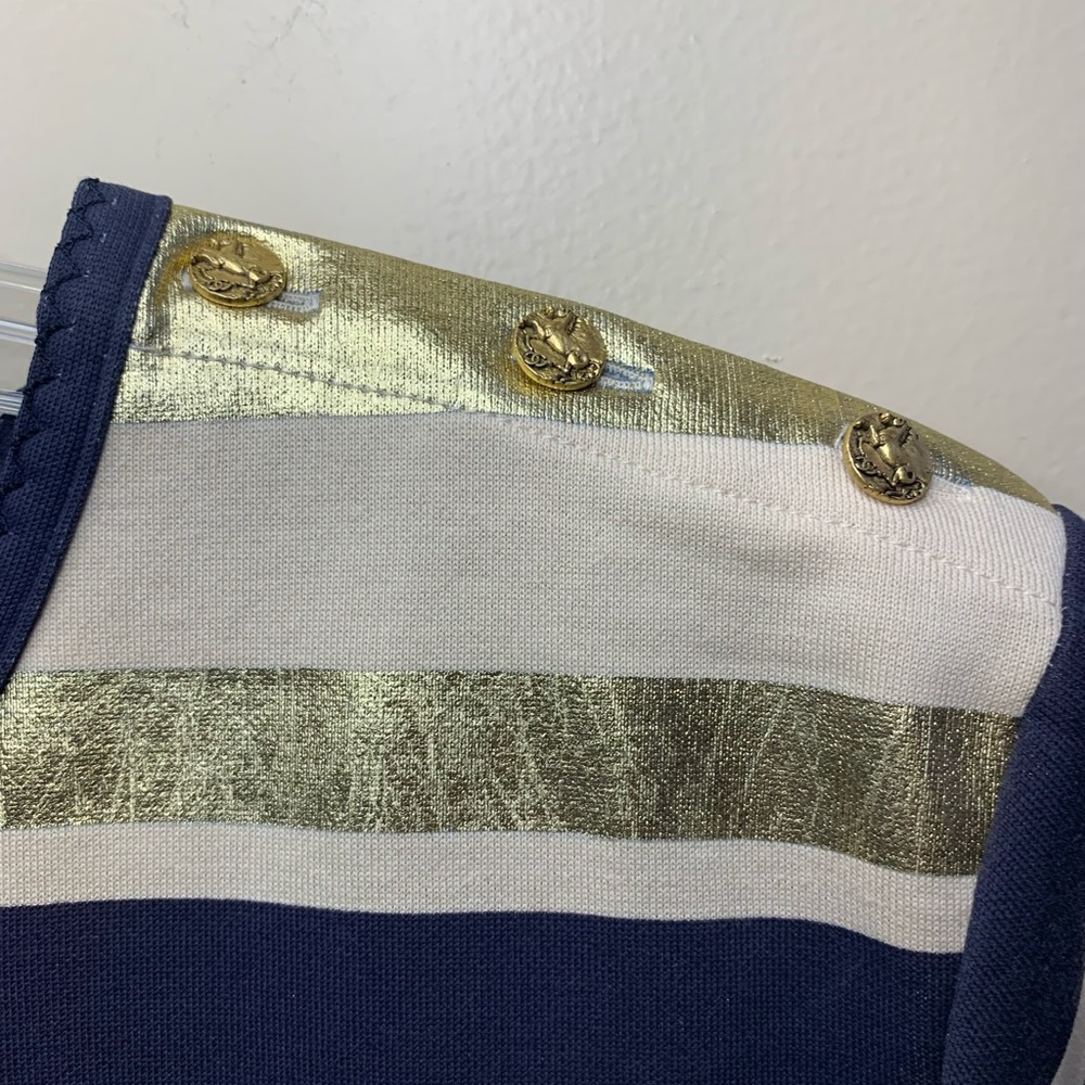 Chanel navy / gold striped top with short sleeves and gold buttons. FR 46- US 14 - Picture 5 of 9